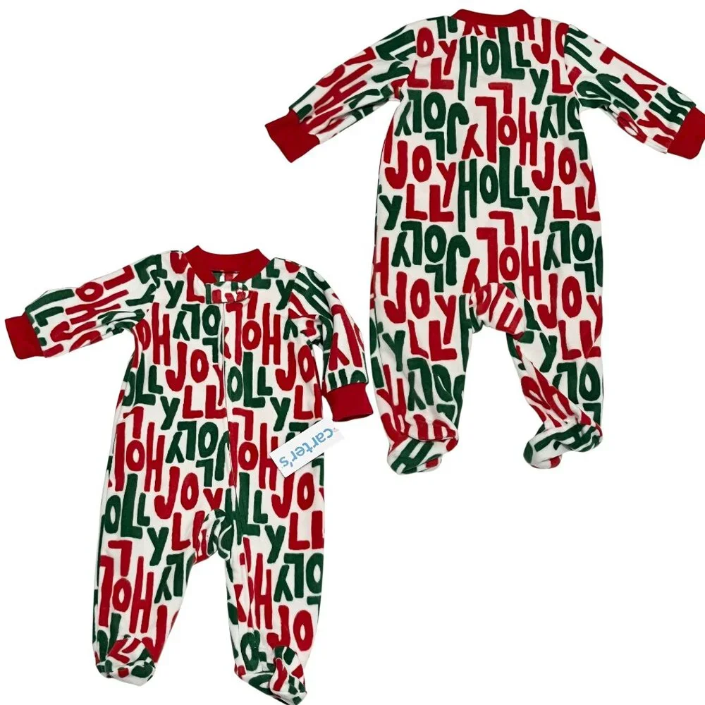 Carters 4 Pc Baby Girl Christmas Outfit Lot 3 Mos Holiday Pjs One Pieces NWT